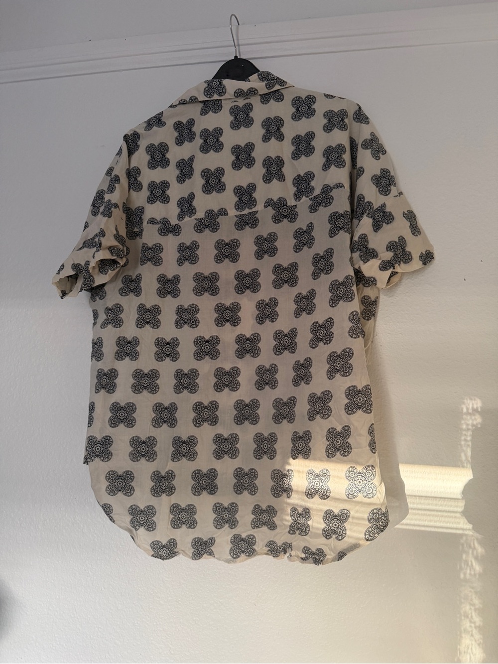 Madewell white cream black floral medallion print Short-Sleeve buttoned Shirt - Picture 6 of 6